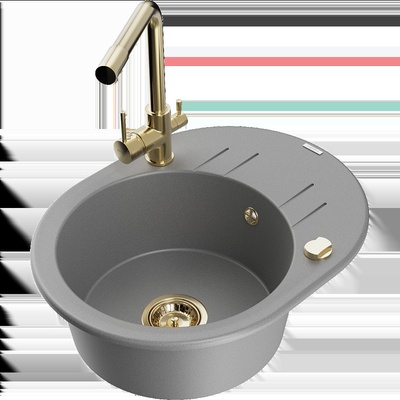 Kevin гранитна мивка с 1 отделение и отцедник, с кухненски смесител Duero, сива - 6517-71-671600-50 (6517-71-671600-50)