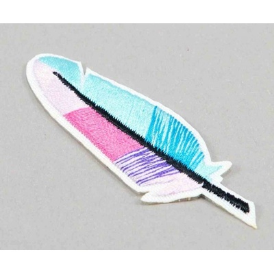 Nažehľovacia záplata - farebné pierko - viac farebných variant - rozmer 6,5 cm x 2,2 cm pierko - tyrkysová - CEZ2118