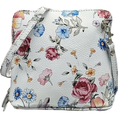 Dámská kožená crossbody kabelka Borse Design 10-53 bílá květy