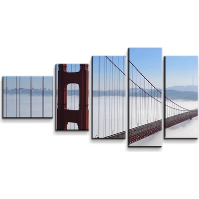 Sablio Obraz - 5-dílný Golden Gate v hmle - 100x60 cm