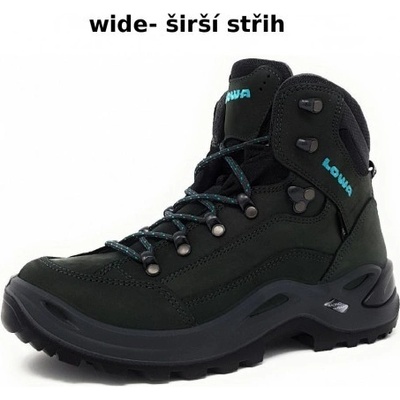 Lowa Renegade GTX Mid W Wide dámské nepromokavé kožené trekové boty asphalt/turquoise