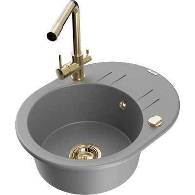 Mexen Kevin гранитна мивка с 1 отделение и отцедник, с кухненски смесител Duero, сива - 6517-71-671600-50 (6517-71-671600-50)