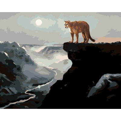 ZUTY Malování podle čísel PUMA NA SKÁLE ŘEKÁ V ÚDOLÍ A MĚSÍC D RUSTY RUST Rozměr 40 x 50 cm Rámování vypnuté plátno na rám