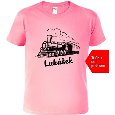 Hobbytriko Dětské tričko s vlakem a jménem Parní lokomotiva Růžová 30
