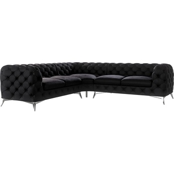 ROPEZ Черен кадифен ъглов диван Chelsea - Ropez (Chelsea 2+E+2 Riviera 100 Srebrne)