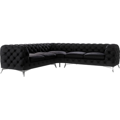 ROPEZ Черен кадифен ъглов диван Chelsea - Ropez (Chelsea 2+E+2 Riviera 100 Srebrne)