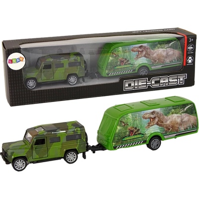 LEANToys Import Sada vozidel Jeep s přívěsem pro tahání dinosaurů