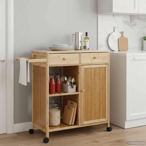 vidaXL Кухненска количка с колела Естествен 90, 5 x 36 x 86, 5 см Бамбук (42028293)
