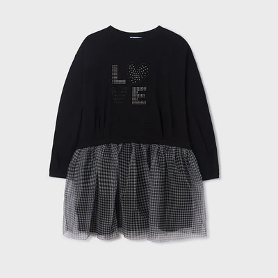 Mayoral Комбинирана рокля с тюл в черно за момиче Майорал