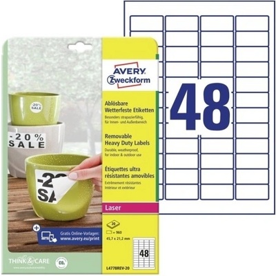 Avery L4778REV-20 45,7 x 21,2 mm 20 listů