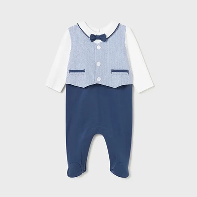 Mayoral Дълъг гащеризон с елече и папийонка в синьо за новородено момче Mayoral