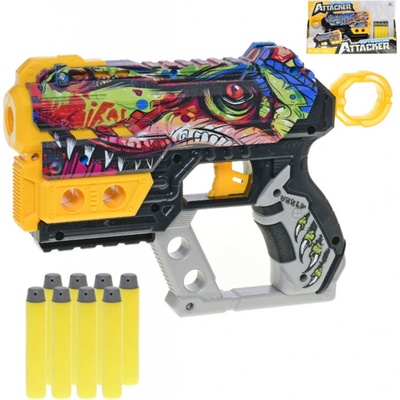 Pistole 22,5 cm na pěnové náboje 8 ks mix barev dino grafitti