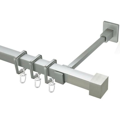 OK-GarnýžeCZ - Garnýž kovová hranatá jednořadá 20x20mm Klasik satina 470 cm do stěny / kroužky s háčkem