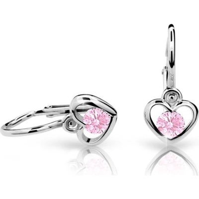 Danfil dětská srdíčka C1943 z bílého zlata s kamínkem Pink zapínání brizura