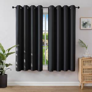 Joydeco Thermal Curtain Cold Protection with Eyelets Pack of 2 H 175 x W 140 Curtains Opaque Black Blackout Curtains Eyelets Thermal Curtains Blackout Curtain Thermal Heat Insulating Bedroom - EJ21001-BL-175-