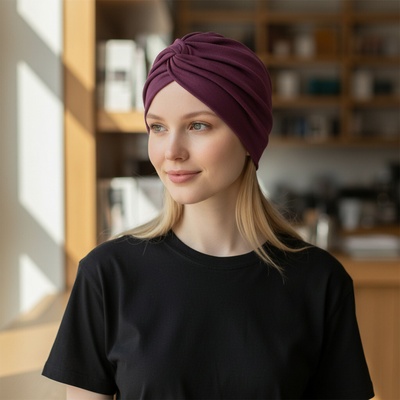 Ebbie bavlněný turban-style TEMNĚ FIALOVÝ