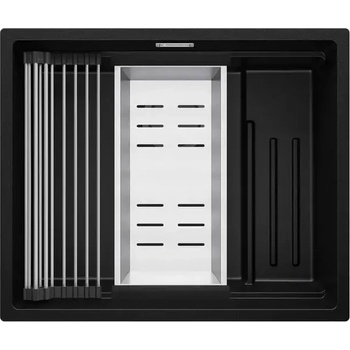 Твоят Стил Черна гранитна мивка за вграждане под плот Прага 60 Level 560 x 470 мм