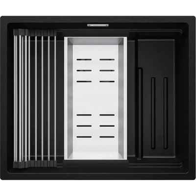 Твоят Стил Черна гранитна мивка за вграждане под плот Прага 60 Level 560 x 470 мм