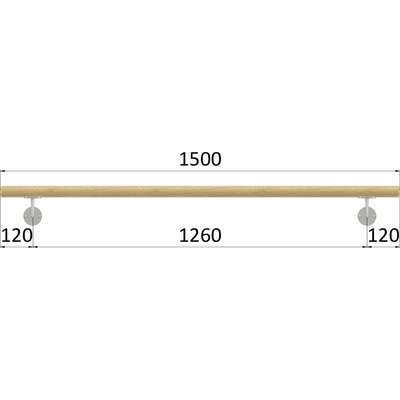 Madlo dřevěné (1500mm), materiál: buk, broušený povrch bez nátěru, set: 2ks úchyt, madlo s ukončením