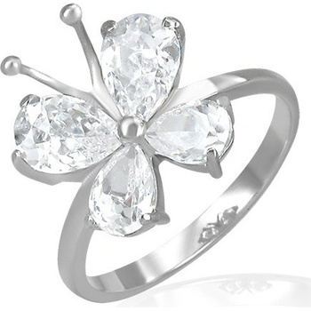 Šperky eshop ocelový snubní prsten zirkonový motýlek s tykadly F6.12