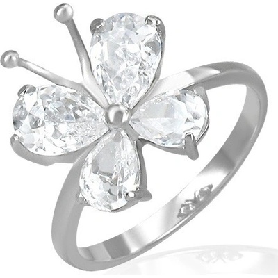 Šperky eshop ocelový snubní prsten zirkonový motýlek s tykadly F6.12