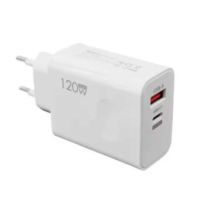 Зарядно устройство за електрическата мрежа с мощност до 120 w, бяло usb-c / usb-a