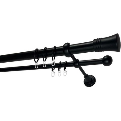 OK-GarnýžeCZ Garnýž kovová dvouřadá 25/16mm Capri černá 140 cm do stěny / kroužky s háčkem