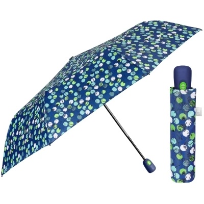 Дамски сгъваем автоматичен Open-Close чадър Perletti Time 26363, Син/зелени точки