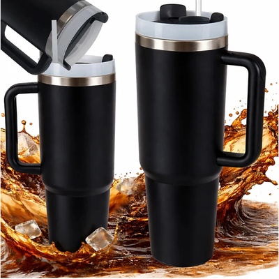 Verk 07374 termohrnek s uchem a brčkem nerez 1200 ml černý