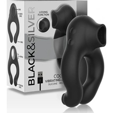 Black&Silver COCK RING VIBRATING & LICKING SILICONE RECHARGEABLE BLACK
