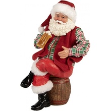 Clayre & Eef Červená vánoční dekorace figurka Santa Claus s pivem - 13*13*24 cm