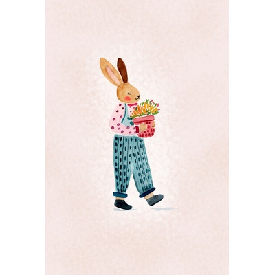 Plagát, Obraz - Whimsical Bunny with Flowers, Abigail Morales, 26.7 × 40 cm