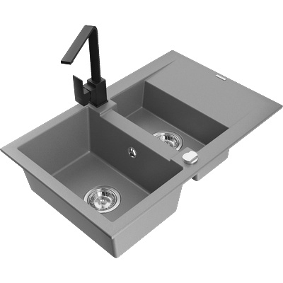 Mexen Gaspar гранитна мивка 1, 5-камерна с отцедник и кухненски смесител Rita, сив - 6507-71-670300-70 (6507-71-670300-70)