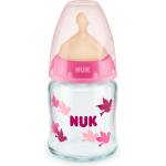 Nuk Стъклено шише с каучуков биберон NUK - First Choice, TC, 120 ml, 0-6 месеца, Розово (10747115-Розов)