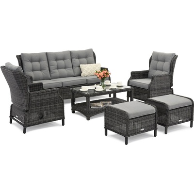 Garden Point Комплект от техноратан Malaga Coffee 5 в цвят антрацит с пуфове Garden Point (GAP1198-3PU)