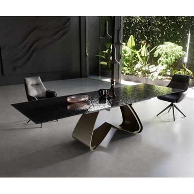 DELIFE Edge 200-300 x 100 sklo s reliéfem kouřově černé 3D design podnož ve tvaru W titanové efektové provedení rozkládací