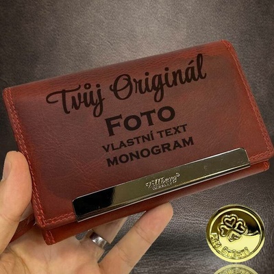Červená kožená peněženka TILLBERG s RFID a vlastním textem nebo fotkou monogram