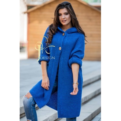 Fashionweek Dámsky exclusive elegantný farebný sveter kabát s kapucňou HONEY modrá
