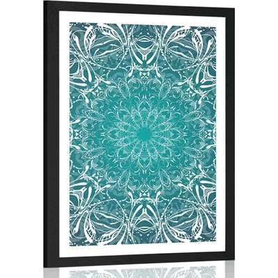 Plakát s paspartou modrobílá rozeta - 40x60 silver