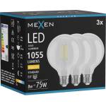 Mexen Vintis 3x LED филамент крушка E27, G95, 8W, Топла - 2700K, 1055 lm, прозрачна (L157-E27-0827-00x03)