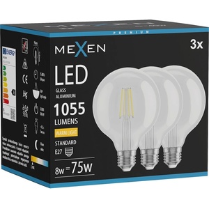 Mexen Vintis 3x LED филамент крушка E27, G95, 8W, Топла - 2700K, 1055 lm, прозрачна (L157-E27-0827-00x03)