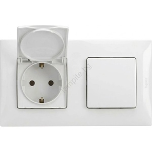 Legrand Legrand-Външна битова розетка и еднополюсен ключ №1 с рамка NILOE 250V IP44 бяла (LR0019C)