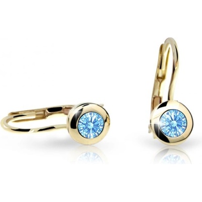 Danfil dětské náušnice C1537 ze žlutého zlata s kamínkem Arctic Blue zapínání klapka