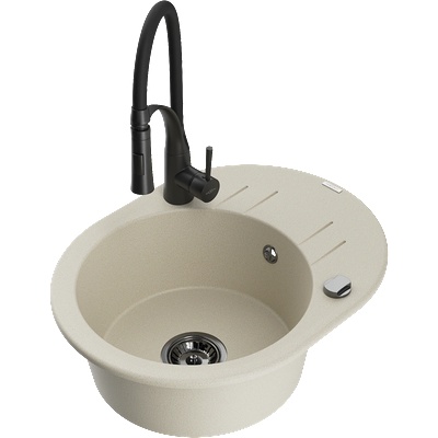 Mexen Kevin гранитна мивка с 1 отделение с дренаж и кухненски смесител Aster, бежов - 6517-69-73450-70-B (6517-69-73450-70-B)