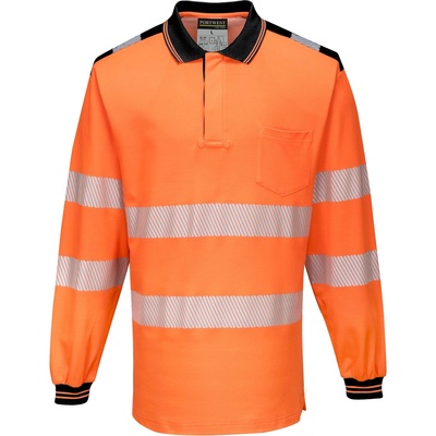 Portwest hi-vis pw3 t184 / Светлоотразителна поло тениска с дълъг ръкав - hv оранжево/черно xxl (t184obrxxl)