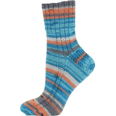 Vlna-hep Best socks 6-fach - 7379 tyrkysovo-hnědo-šedá
