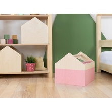 Benlemi Dřevěný box HOUSE ve tvaru domečku 33x33x37 cm Růžový pololakovaný