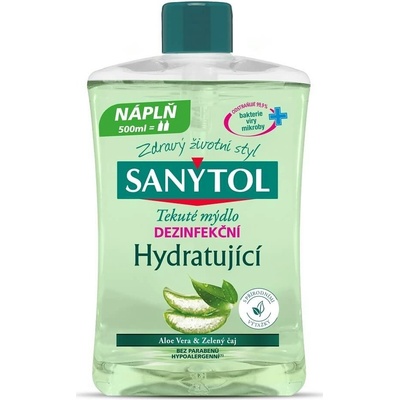Sanytol Zelený čaj & Aloe Vera dezinfekčný hydratujúce mydlo na ruky náhradná náplň 500 ml