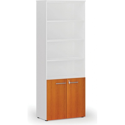 Primo Kombinovaná kancelárska skriňa WHITE, dvere na 2 poschodia, 2128 x 800 x 420 mm, biela/čerešňa