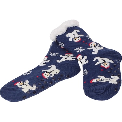 Дамски коледни чорапи в тъмносиньо със снежни човечета